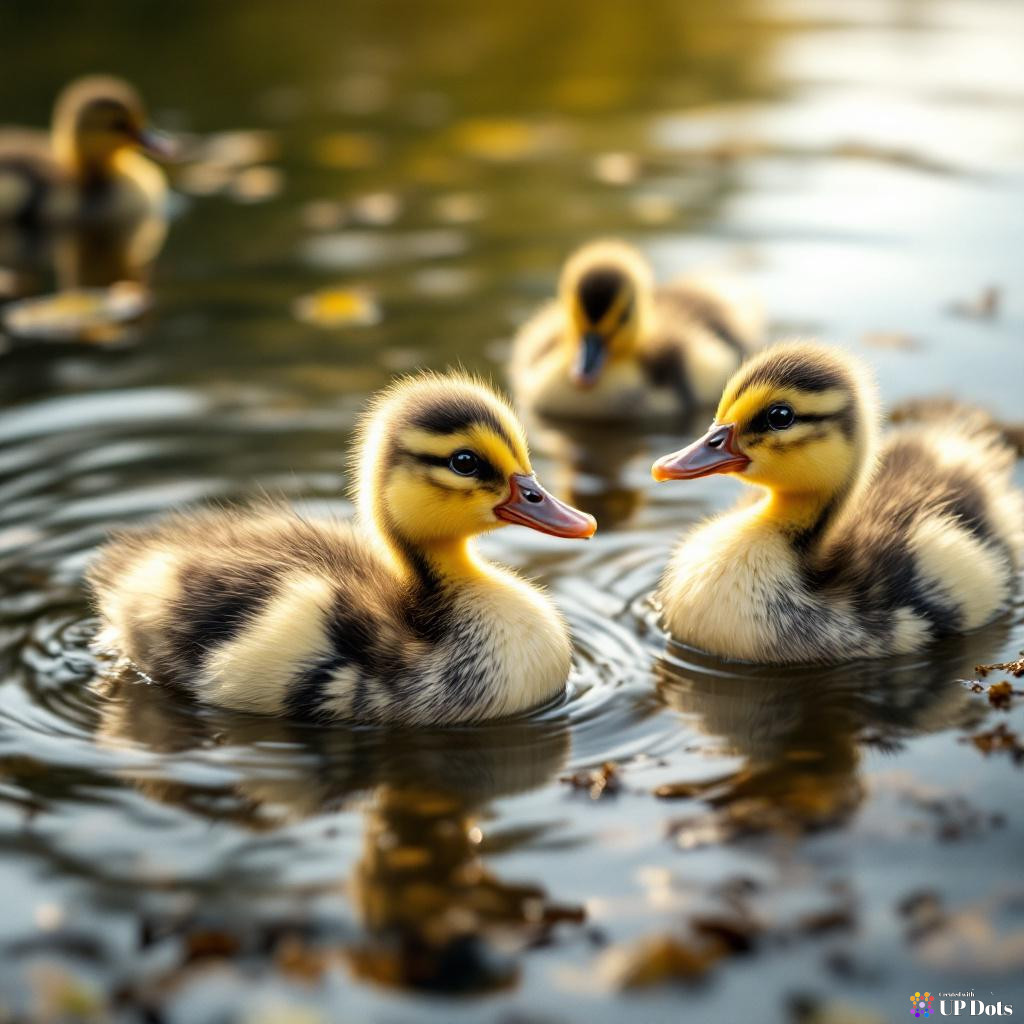 baby ducks in a pond swimming